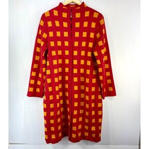 Alva by Burrows Red Orange Square Knit Duster Cardigan Sweater Coat Women Medium